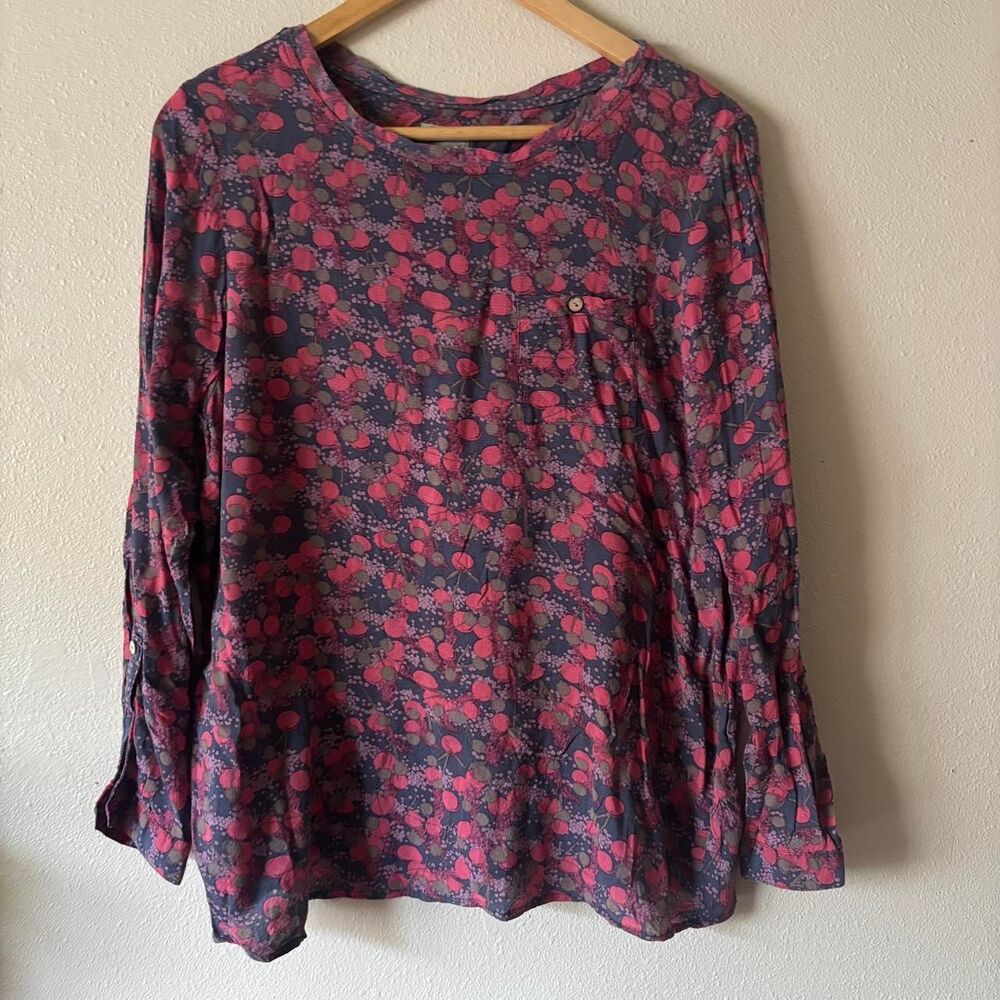 Mantaray Long Sleeve Viscose Pink Purple Abstract Print Top US 12 Large